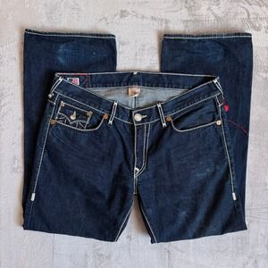 True Religion Ricky Giant Big T Jeans Sz40 Dark Wash Thick Stitching Made in USA